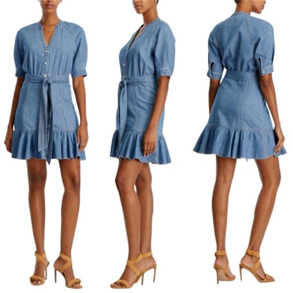 Veronica Beard Kanika Belted Denim Minidress in Iceberg - Small - Picture 5 of 16